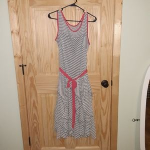 Robbie Bee Striped ruffle belted flirty style dress size 12